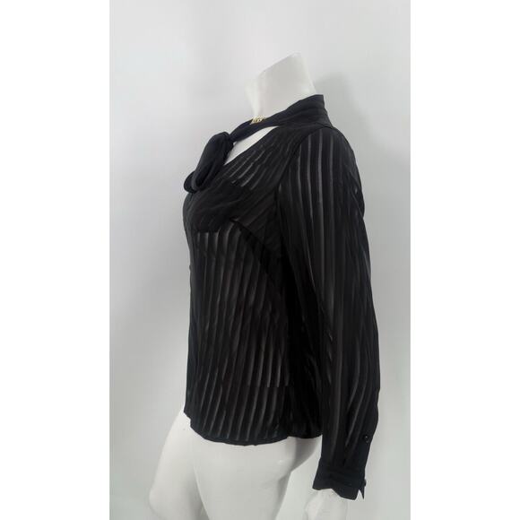 NWT Torrid Black Long Sleeve Sheer Stripe Blouse Size 0. 12 Super Cute - Picture 3 of 5